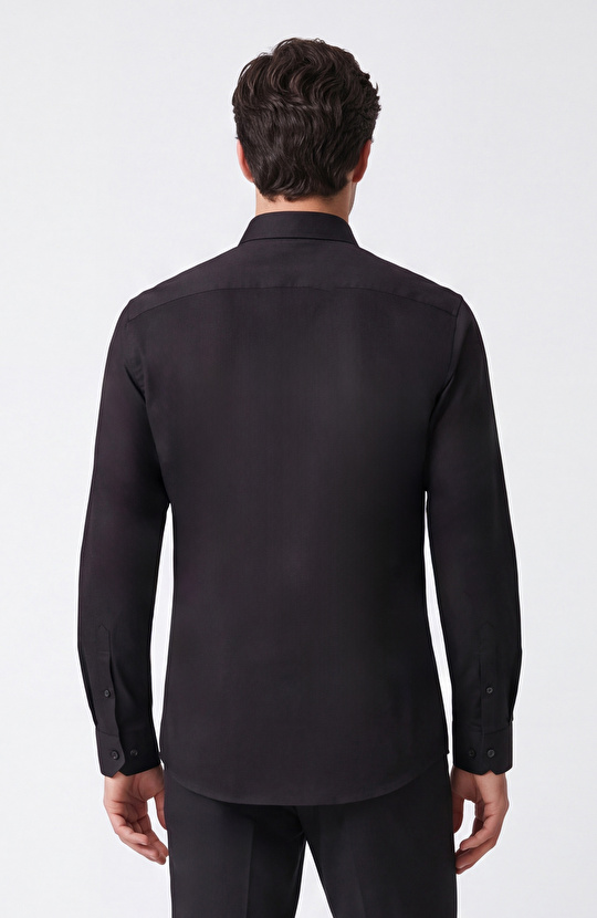 Non-Iron Siyah Saten Gömlek