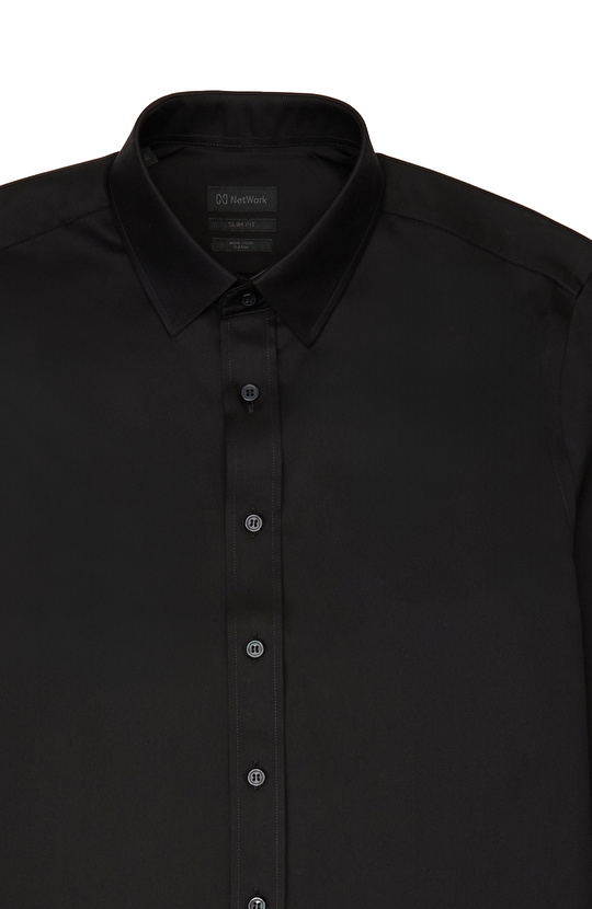Non-Iron Siyah Saten Gömlek