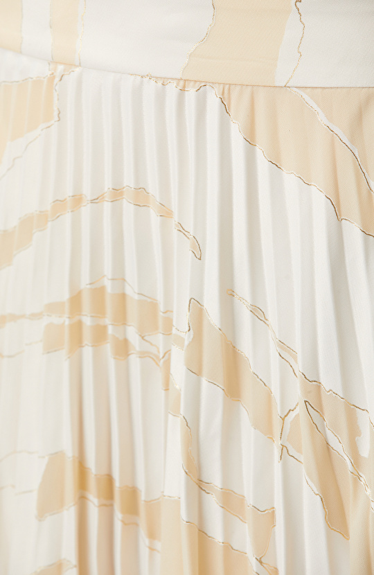 Bej Desenli Pileli Etek