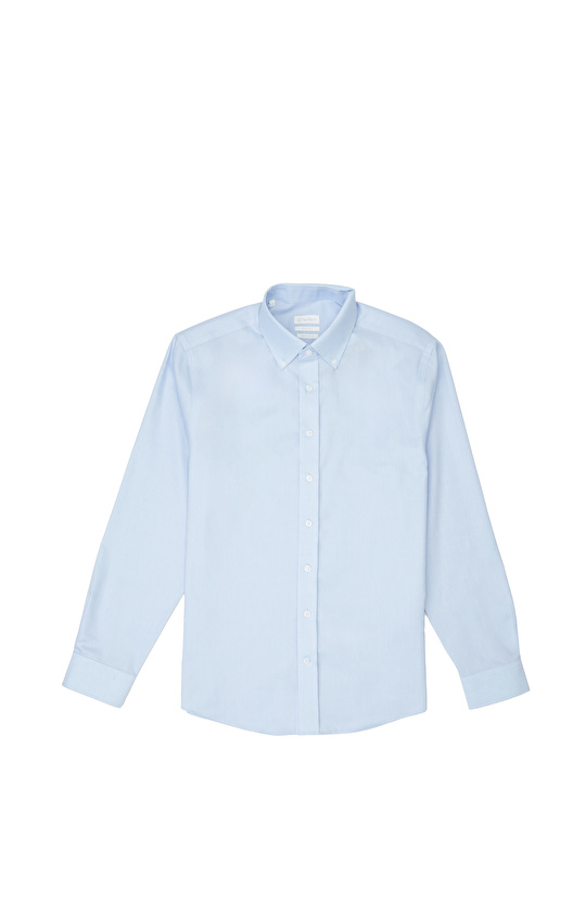 Non-Iron Mavi Düğmeli Yaka Oxford Gömlek