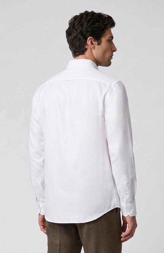 Non-Iron White Buttoned Collar Honeycomb Pattern Shirt