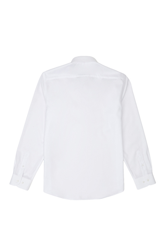 Non-Iron Beyaz Düğmeli Yaka Petek Desen Gömlek