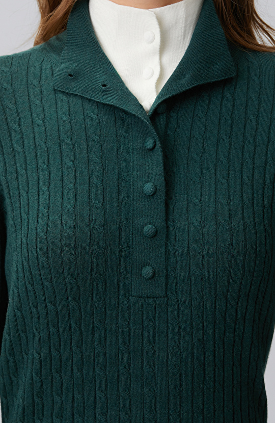 Green Hair Braided Piping Detailed Sweater