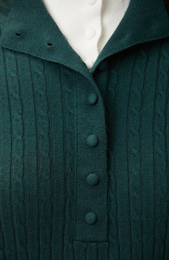 Green Hair Braided Piping Detailed Sweater