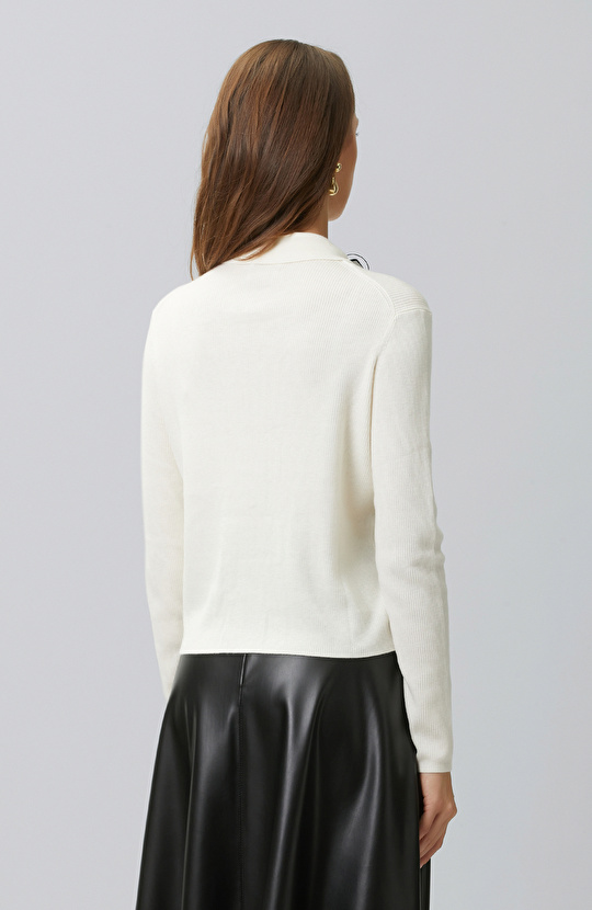 Off White Zippered Wool Blend Knitwear Sweater