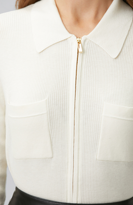 Off White Zippered Wool Blend Knitwear Sweater