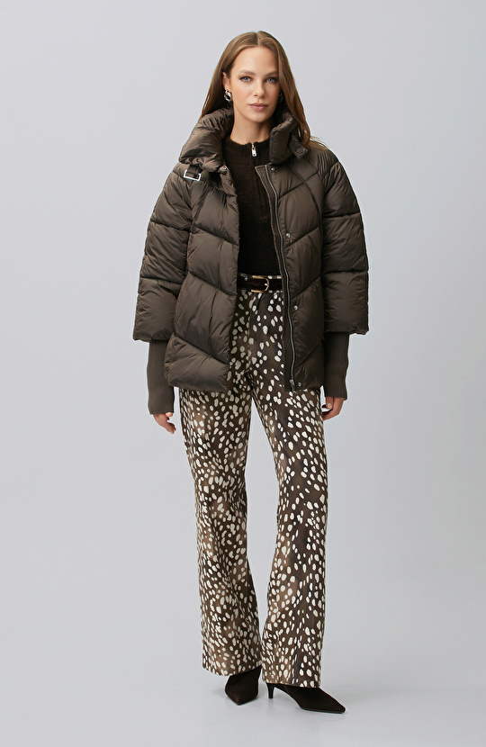 Acı Kahve Dik Yaka Oversize Puffer Mont