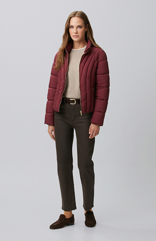 Bordo Dik Yaka Mont