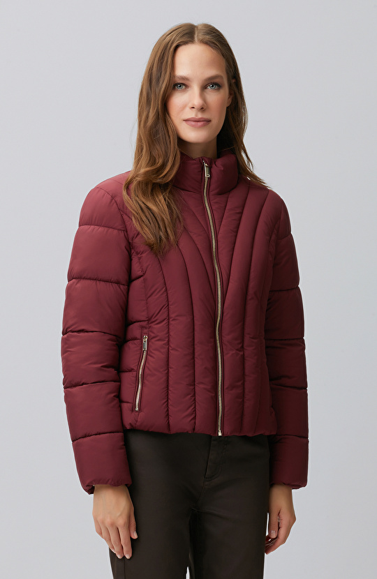 Bordo Dik Yaka Mont