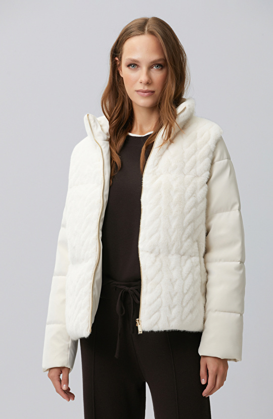Off White Faux Fur Coat
