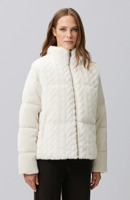 Off White Faux Fur Coat