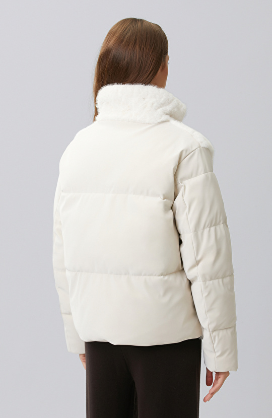 Off White Faux Fur Coat