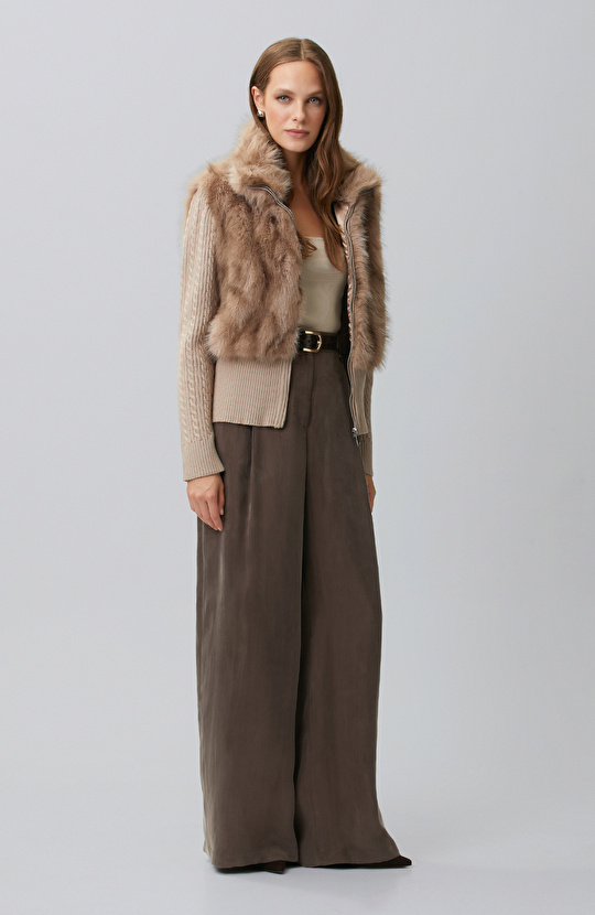 Mink Faux Fur Sleeves Knitwear Coat