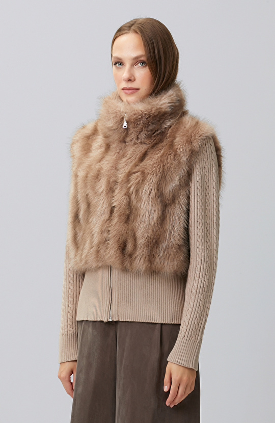 Mink Faux Fur Sleeves Knitwear Coat