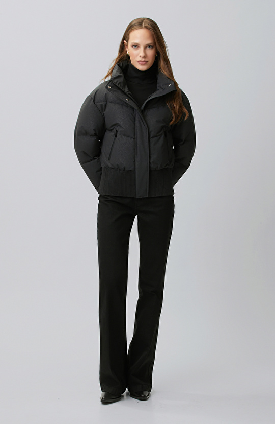 Siyah Simli Puffer Mont