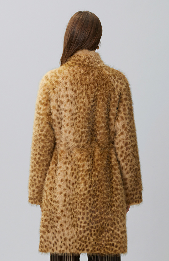 Beige Stand-Up Collar Faux Fur Coat