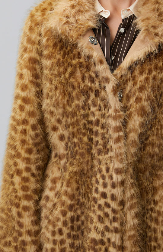 Beige Stand-Up Collar Faux Fur Coat