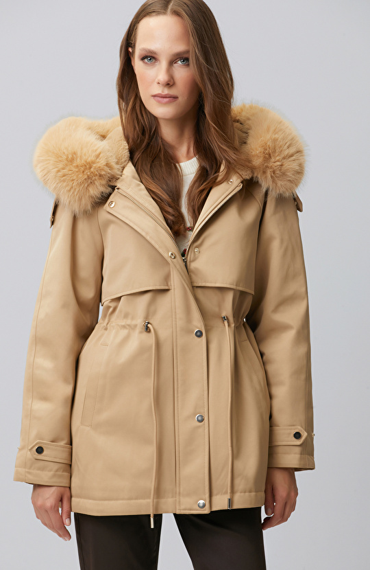 Beige Hooded Coat