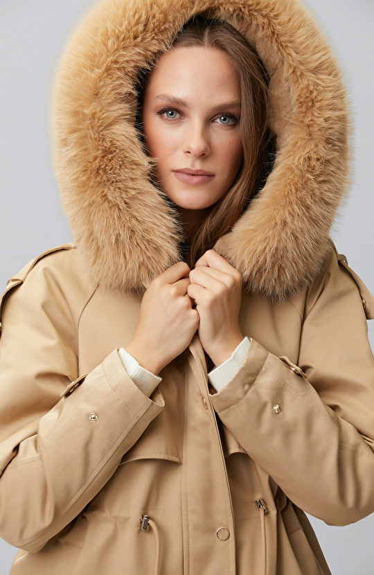Beige Hooded Coat