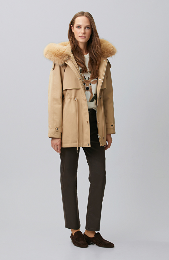 Beige Hooded Coat