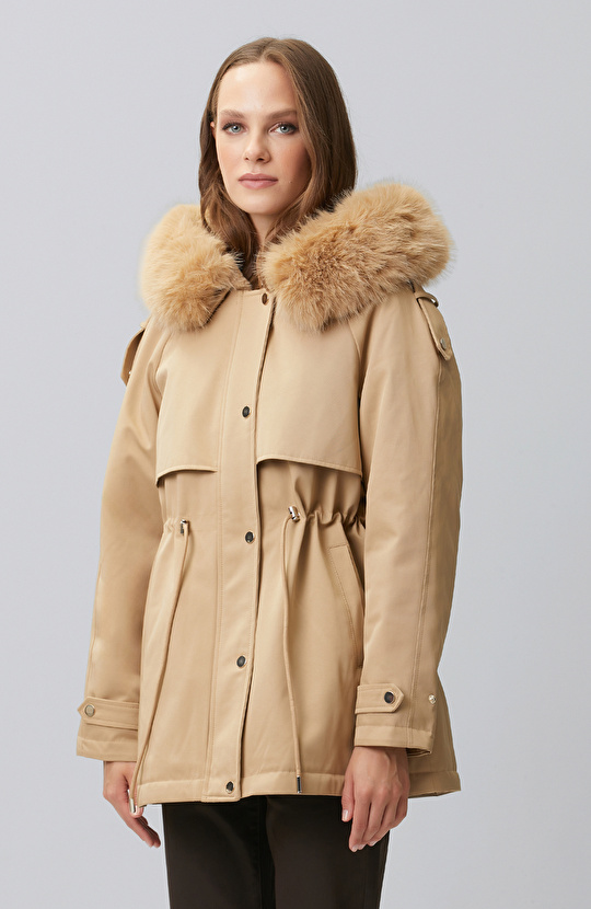 Beige Hooded Coat