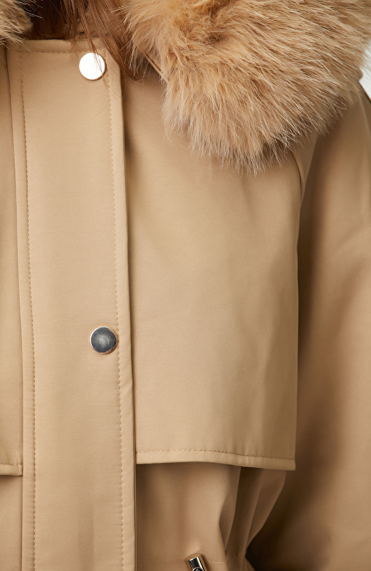 Beige Hooded Coat