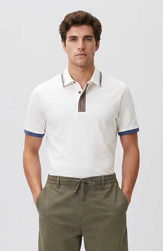 Ekru Polo Yaka Pike T-shirt