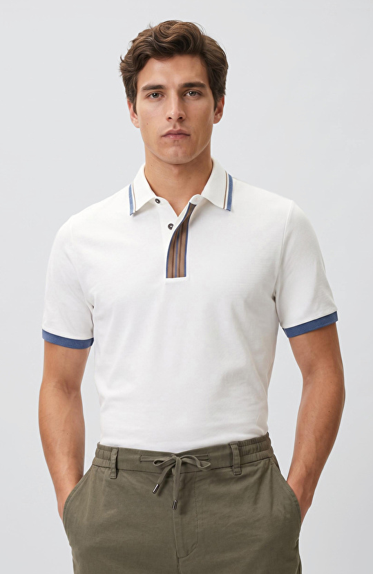 Ekru Polo Yaka Pike T-shirt