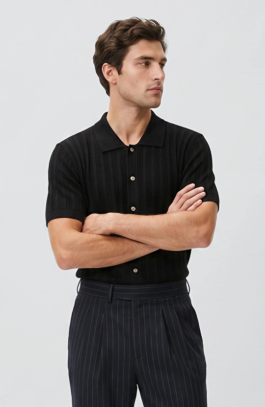 Siyah Polo Rayon Triko Gömlek