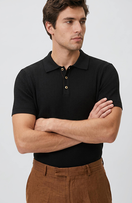 Siyah Desenli Rayon Triko Kazak