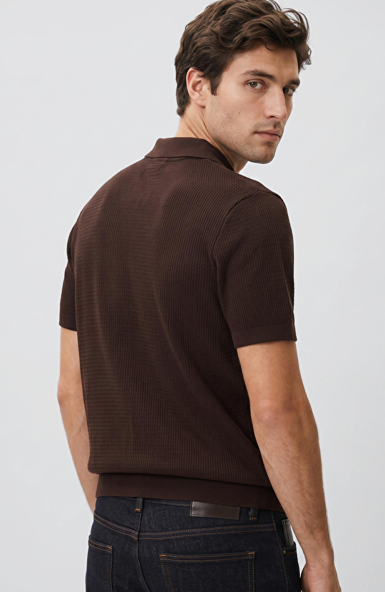 Kahverengi Polo Rayon Triko Kazak