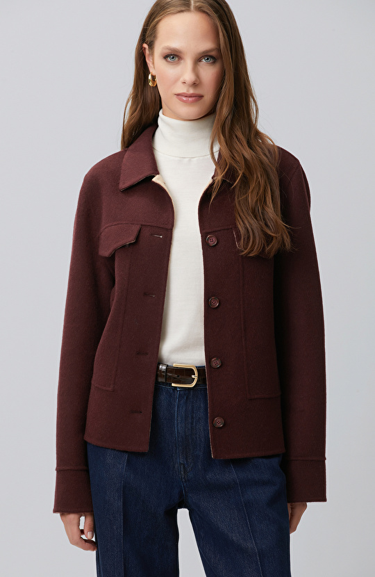 Burgundy Beige Wool Blend Jacket
