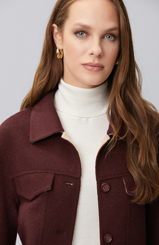 Burgundy Beige Wool Blend Jacket