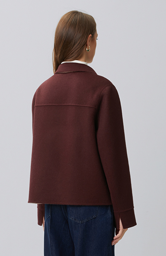 Burgundy Beige Wool Blend Jacket