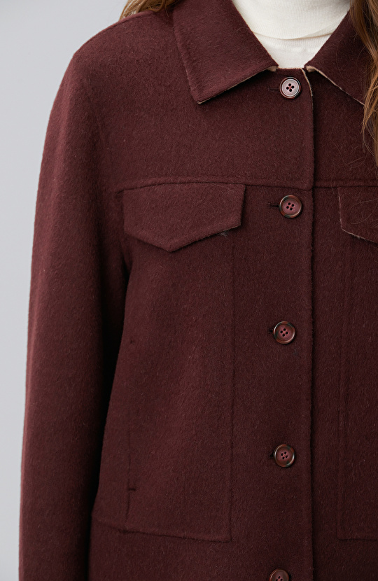 Burgundy Beige Wool Blend Jacket