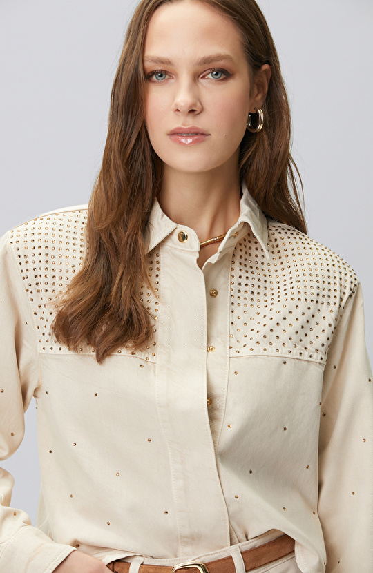 Bej Hotfixli Denim Mont