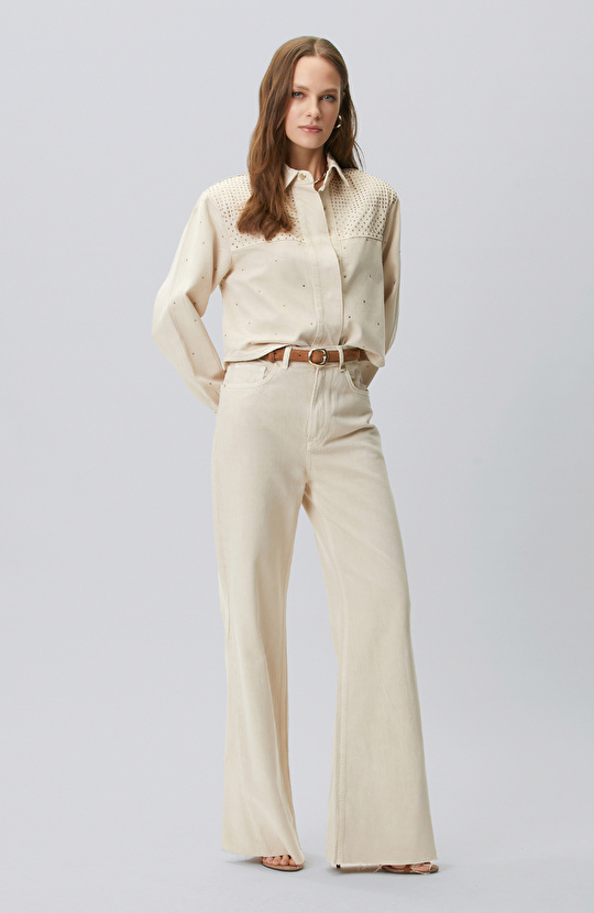 Bej Hotfixli Denim Mont