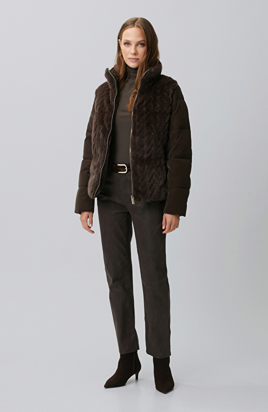 Brown Coated Casual Pants