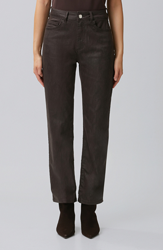Brown Coated Casual Pants