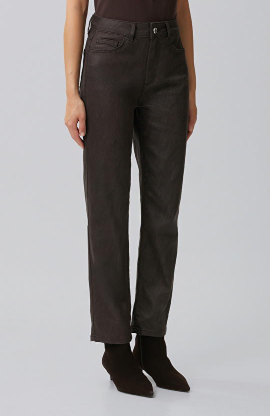 Brown Coated Casual Pants
