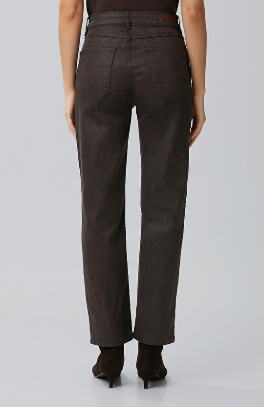 Brown Coated Casual Pants