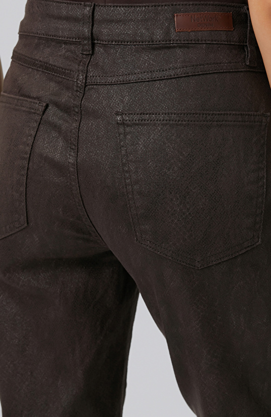 Brown Coated Casual Pants