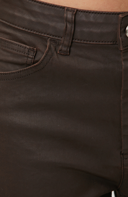 Koyu Kahverengi Kaplamalı Straight Denim Pantolon