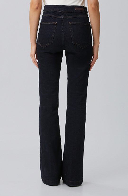 Indigo Aksesuarlı Flare Kalıp Denim Pantolon