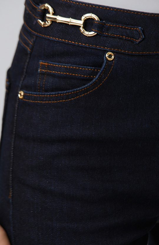 Indigo Aksesuarlı Flare Kalıp Denim Pantolon