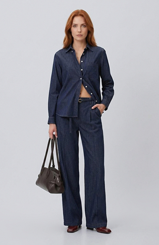 Lacivert Tencel Denim Gömlek