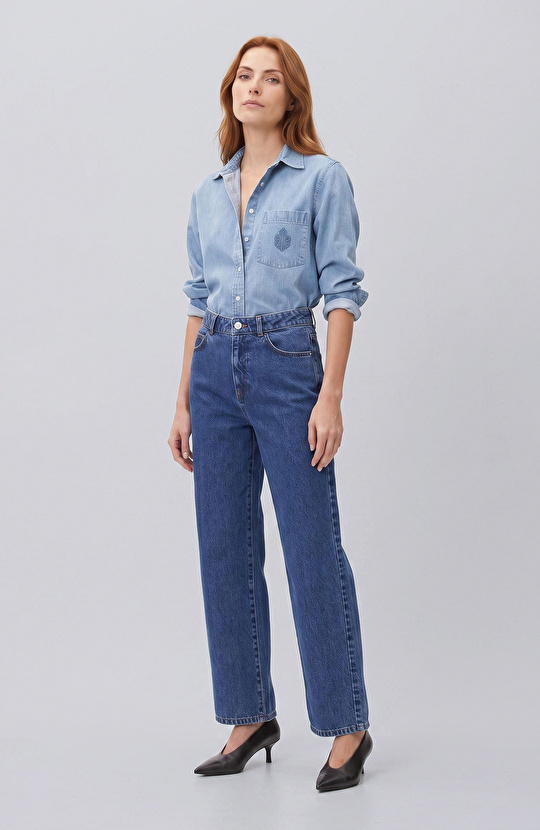 Açık İndigo Tencel Denim Gömlek