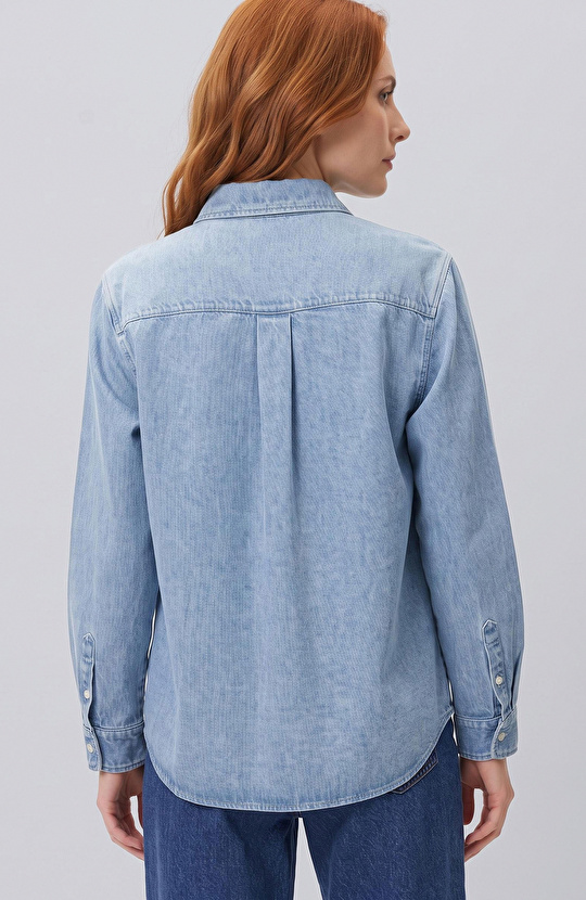 Açık İndigo Tencel Denim Gömlek