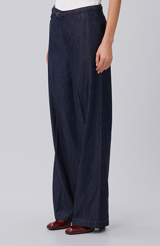 Lacivert Ütü İzli Wide Straight Denim Pantolon