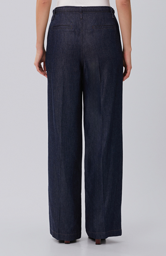 Lacivert Ütü İzli Wide Straight Denim Pantolon